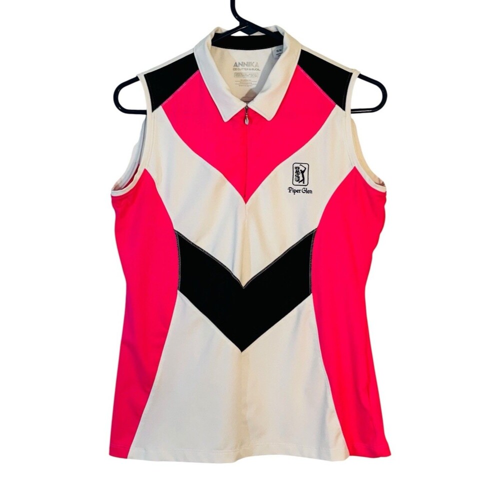 Annika Cutter & Buck Womens M Pink 1/4 Zip Sleeveless Golf Shirt Piper Glen Logo